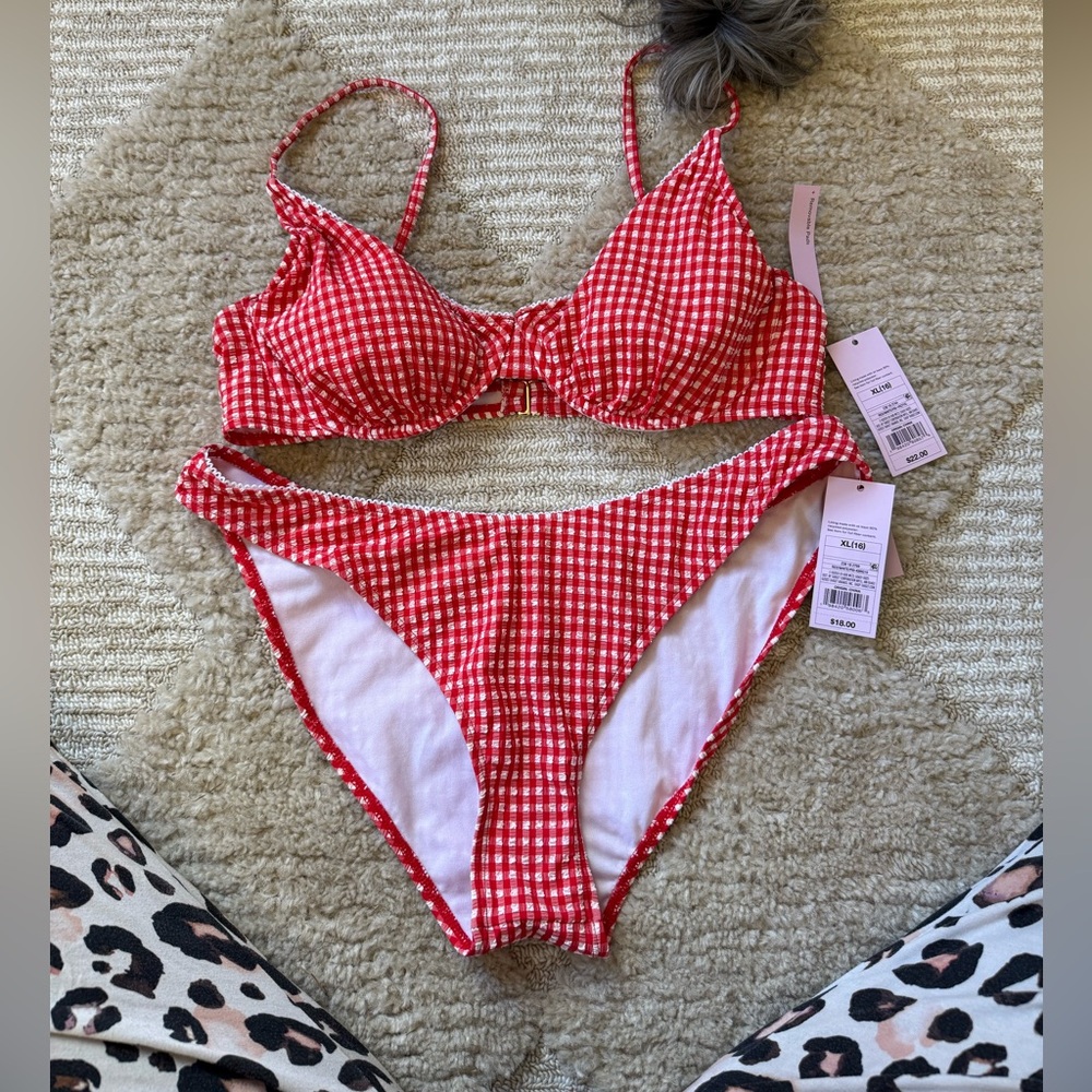 Red Gingham Underwire Bikini Set - Women Swim Bikinis